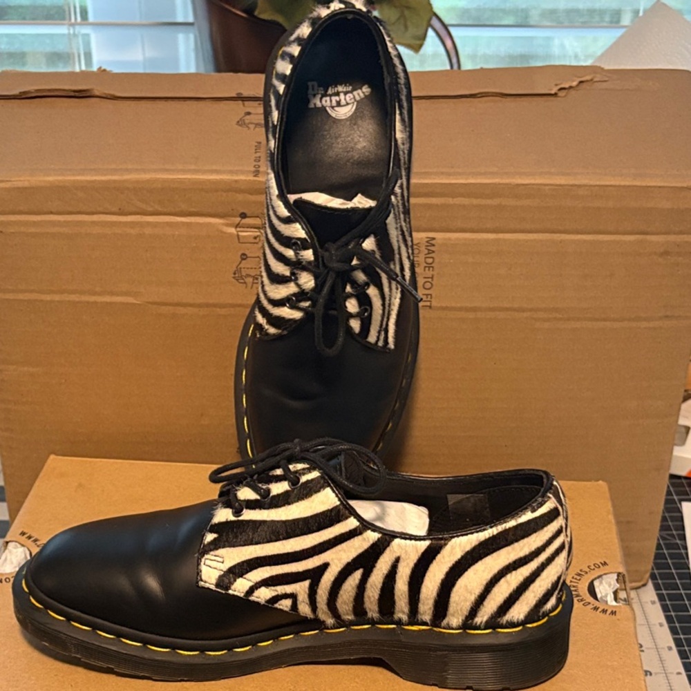 Dr. Martens Black and White Zebra Flats